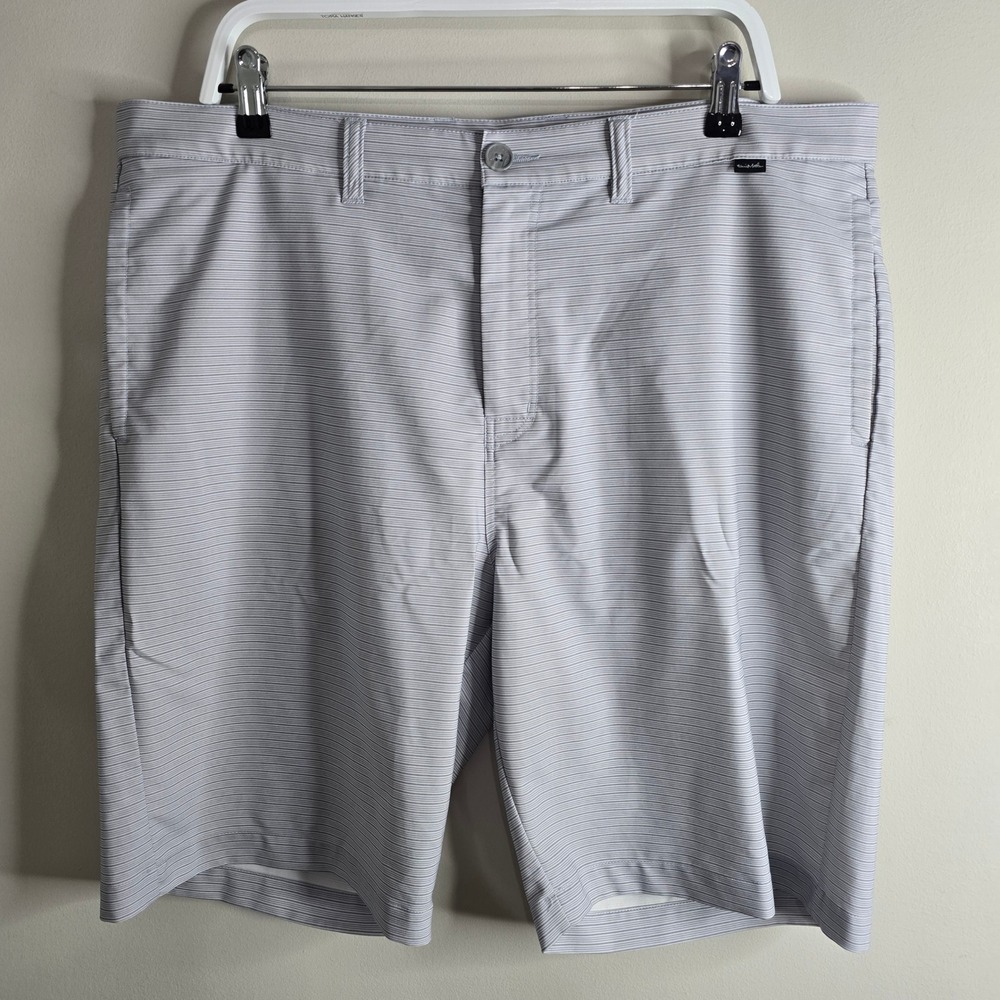 Travis Mathew Mens Size 38 Gray White Micro Stripe Golf Performance Shorts 0707